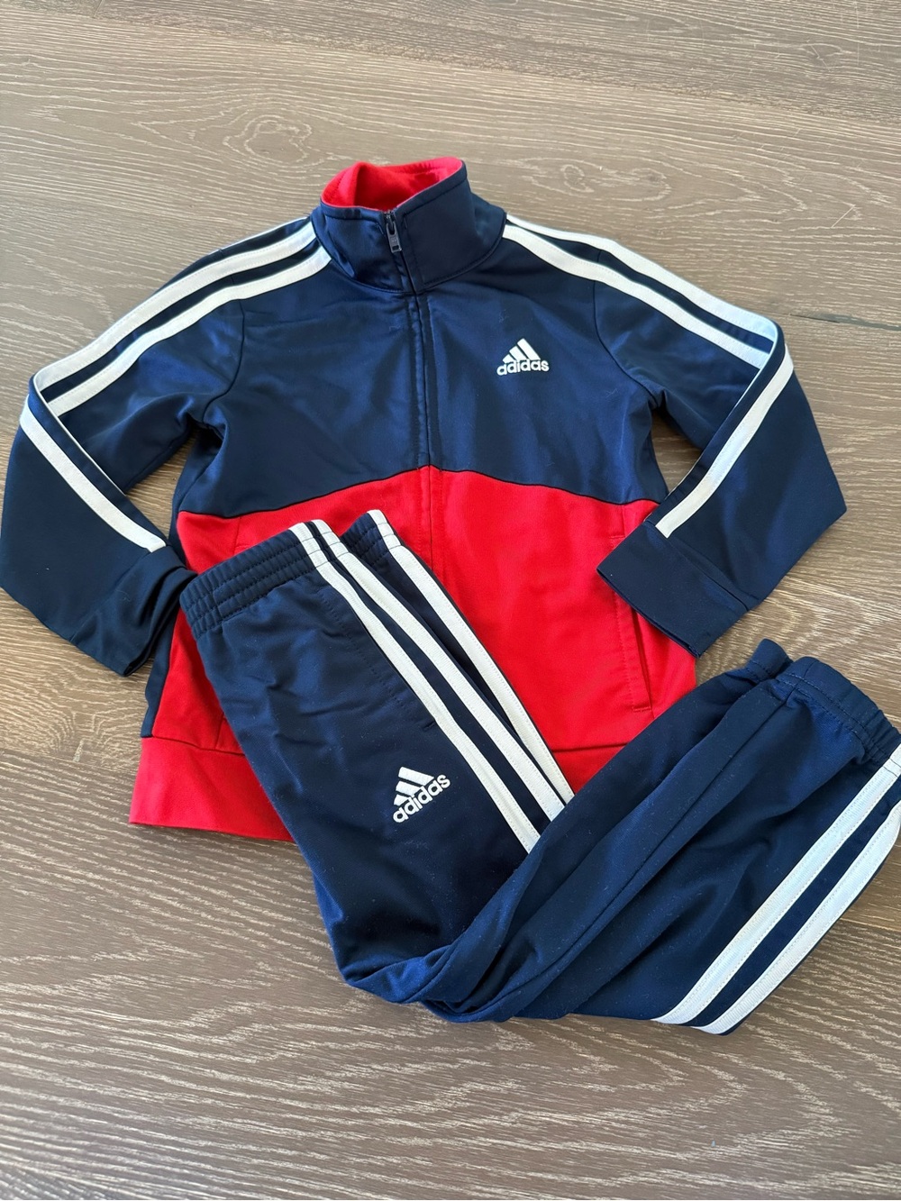 Kids Adidas Navy & Red Track Jacket and Pants Set.Excellent Condition
